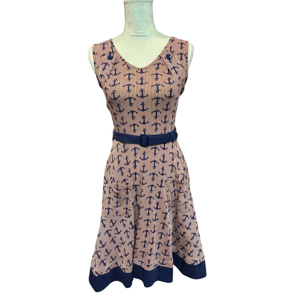 Effie's Heart Napoli Nautical Anchor Fit and Flare Midi Dress Size S